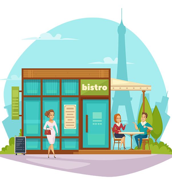 bistro-cafe-terrace-flat-composition